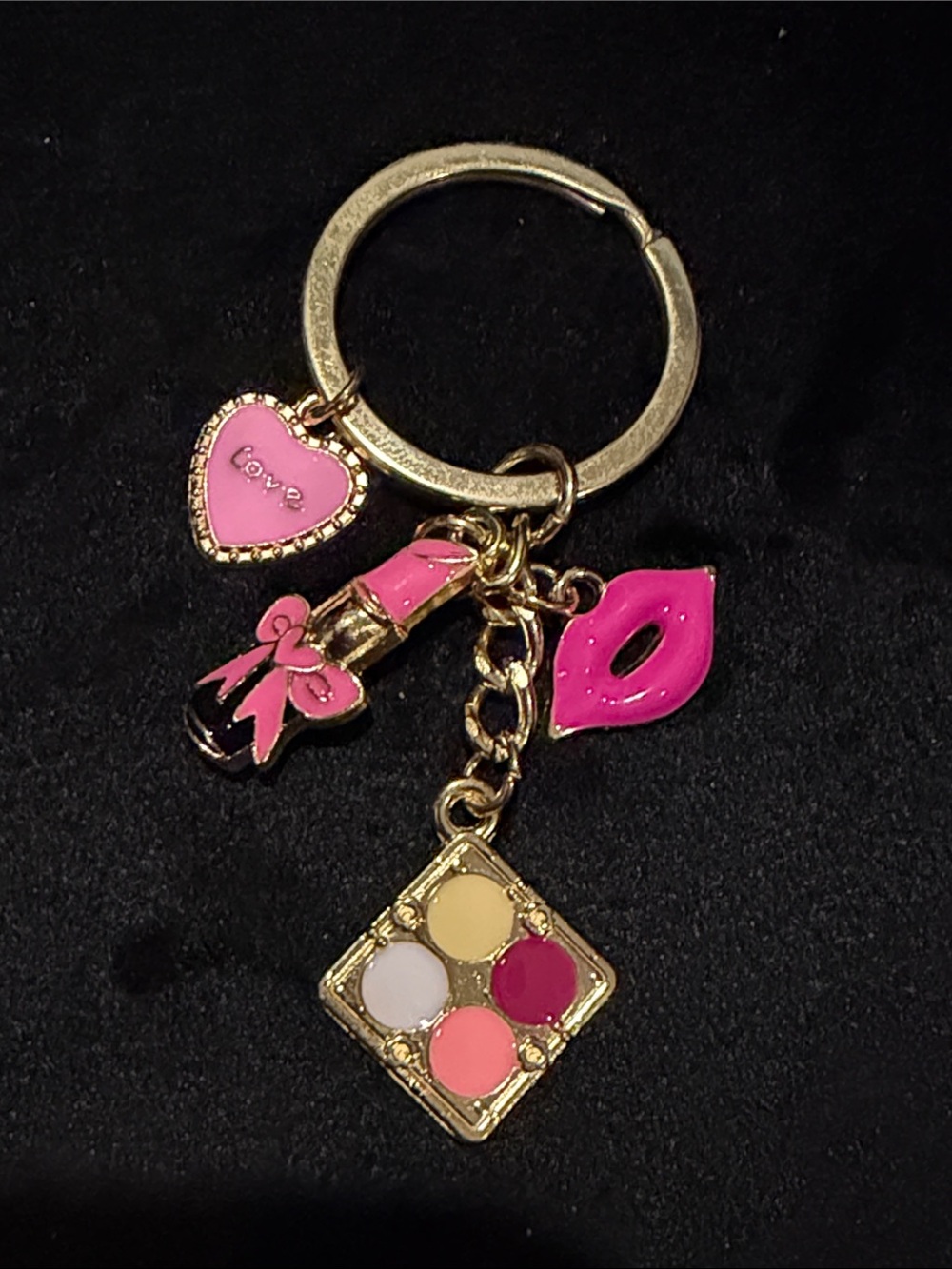 Pink & Gold Lipstick & Heart Makeup Palette Keychain